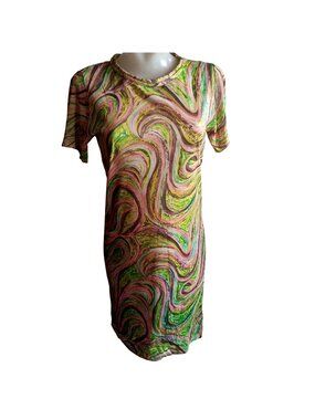 True Vintage Dress Mod 1960's Swirly Medium 8/10 Union Made